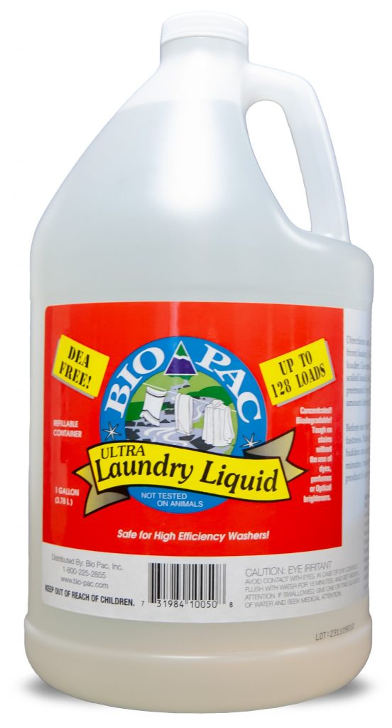 Bio Pac's environmentally safe concentrated laundry liquid